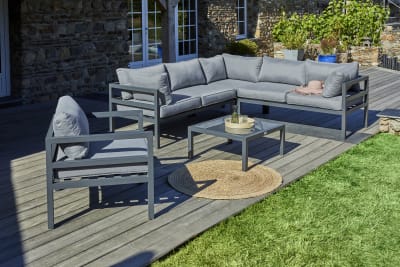 Salon de jardin d'angle 6 places en aluminium