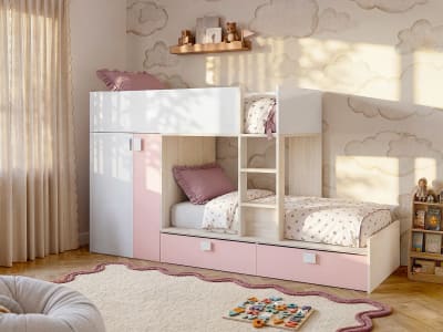 Lit superposé panneau de particule rose poudré 90 x 190