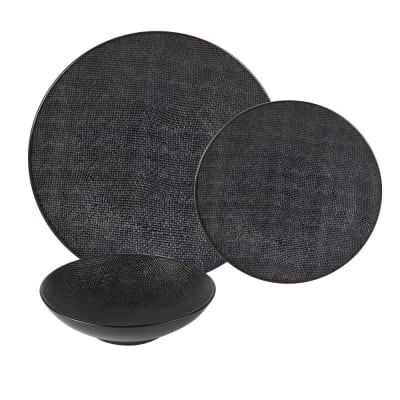 Service d'assiettes    12 pièces noires en grès