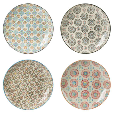 Coffret de 4 assiettes plates bohème 26 cm multicolore en grès