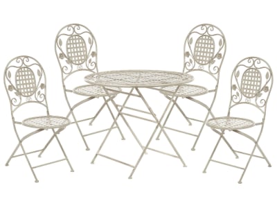 Set de salle à manger d'extérieur 4 personnes en métal blanc
