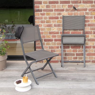 Chaise de jardin en aluminium et textilène grise pliable 49x56x88 cm