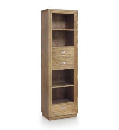 Bibliothèque en bois de mindi beige 4 espaces et 3 tiroirs H 190 cm