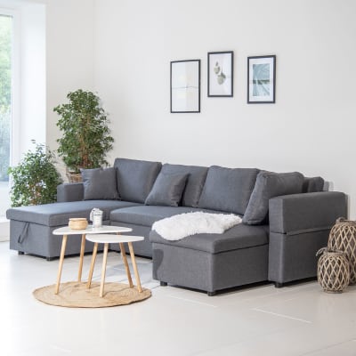 Canapé panoramique convertible 4 places en tissu gris