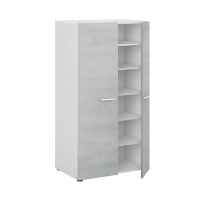 Armoire polyvalente à 2 portes effet bois blanc, ciment 75x36 cm