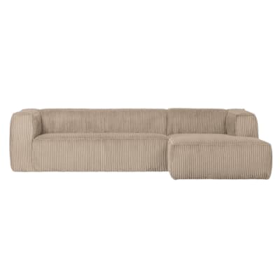 Canapé d'angle droit 5 places en velours côtelé beige