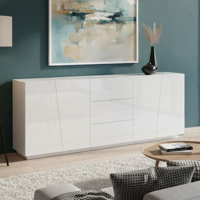 Buffet effet bois blanc brillant 220x43 cm
