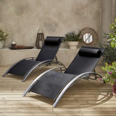 Duo de bains de soleil en aluminium et textilène gris et noir