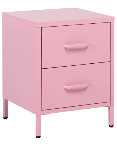 Table de nuit à 2 tiroirs métal rose
