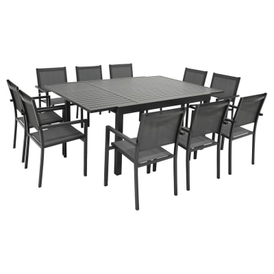 Salon de jardin table 140/200cm aluminium anthracite et gris