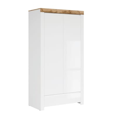Armoire 2 portes 1 tiroir blanche et naturelle