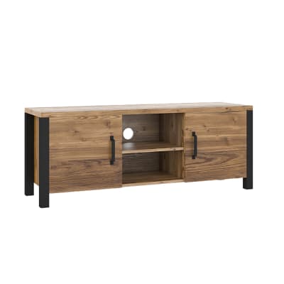 Meuble tv 2 portes 147 cm panneaux agglomérés stratifiés noir