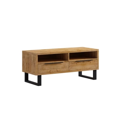 Meuble tv 2 tiroirs 124 cm panneaux agglomérés stratifiés marron