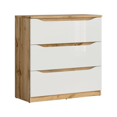 Commode 3 tiroirs blanche et naturelle