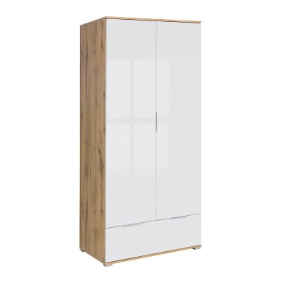 Armoire 2 portes 1 tiroir blanche et naturelle