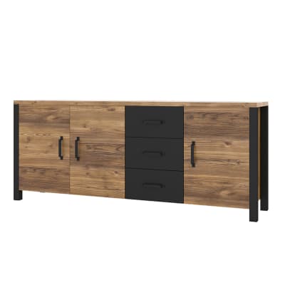 Buffet 3 portes 3 tiroirs panneaux agglomérés stratifiés marron