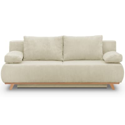 Canapé convertible 3 places velours côtelé beige avec coffre