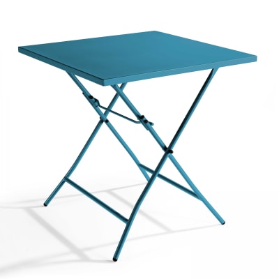 Table de jardin pliante carrée en acier 70 cm 4 places bleu pacific