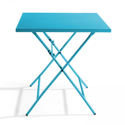 Table de jardin pliante carrée en acier 70 cm 4 places bleu