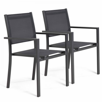 Lot de 2 fauteuils de jardin aluminium et textilène gris