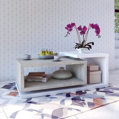 Table basse blanche et béton