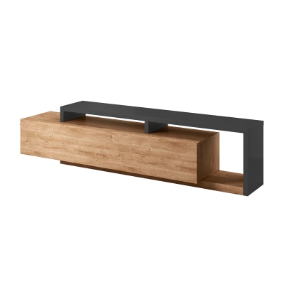 Meuble tv 1 tiroir 219 cm panneaux agglomérés gris