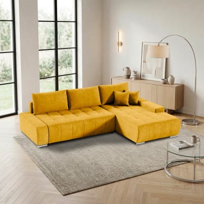 Canapé d'angle convertible droit panneaux agglomérés jaune