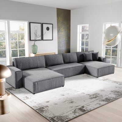 Canapé u 5 places convertible coffre panneaux agglomérés gris