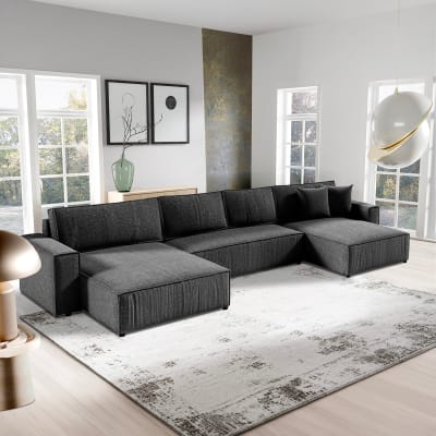 Canapé u 5 places convertible coffre panneaux agglomérés gris