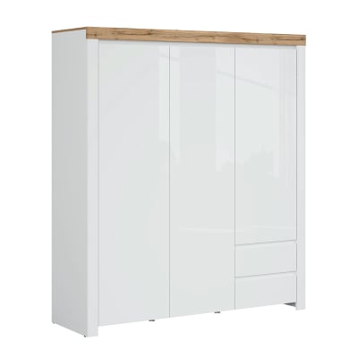 Armoire 3 portes 2 tiroirs panneaux agglomérés stratifiés blanc