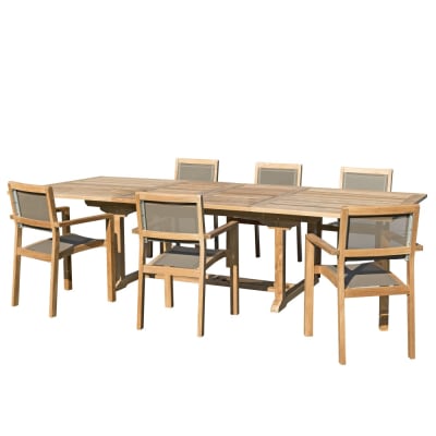 Table de jardin et chaises en teck et textilene 10/12 personnes