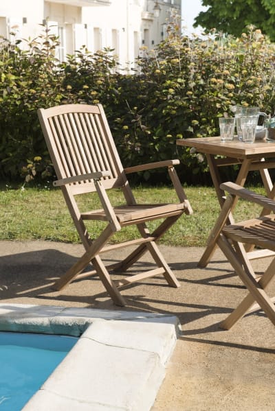 Ensemble de 2 fauteuils de jardin en bois teck