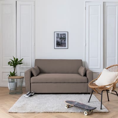 Canapé convertible 2 places en tissu taupe