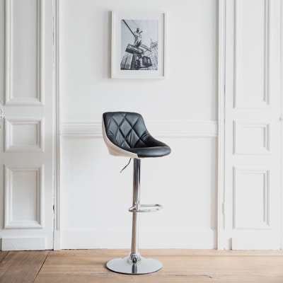 Tabouret de bar en simili cuir noir et blanc