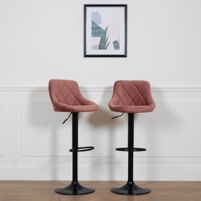 Lot de 2 tabourets de bar en velours rose