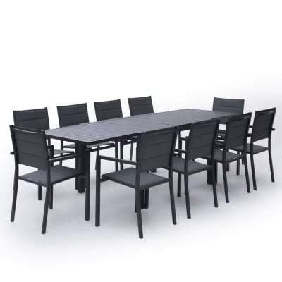 Salon de jardin table 132/264cm aluminium anthracite et gris
