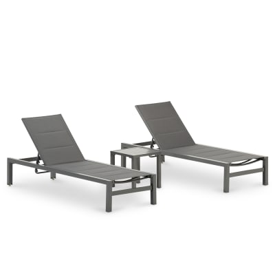Ensemble de chaises longues droites et table basse gris anthracite