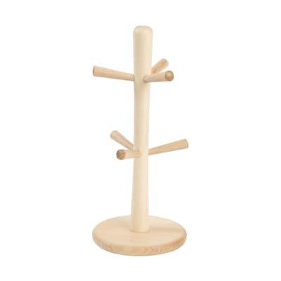 Arbre à mugs en hêtre beige en bois de hêtre