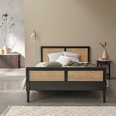 Lit en acajou massif et cannage 160 cm avec sommier