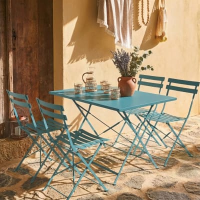 Salon de jardin bistrot pliable rectangulaire 110 x 70cm, bleu canard