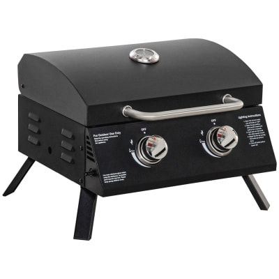 Barbecue gaz de table transportable pieds pliables acier noir
