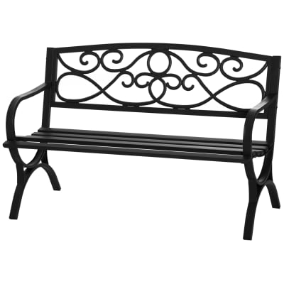 Banc de jardin 2 places style néo-rétro fer forgé acier fonte noir