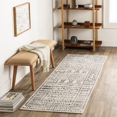 Tapis de couloir scandinave bohème blanc/noir 80x220