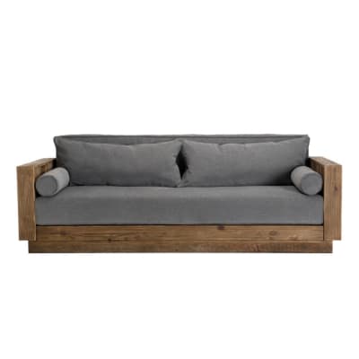 Canapé 3 places bois pin recyclé tissu gris