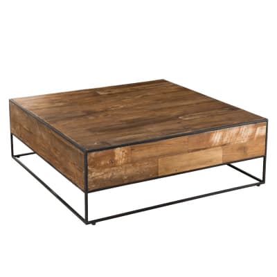 Table basse carrée en teck recyclé et métal l100