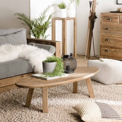 Table basse ovale en pin recyclé l139