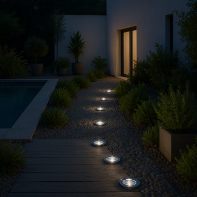 Lot de 8 balise solaires rondes acier gris d12cm