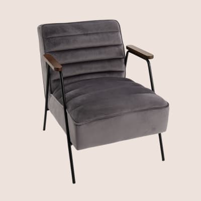 Fauteuil relax en velours et métal noir gris