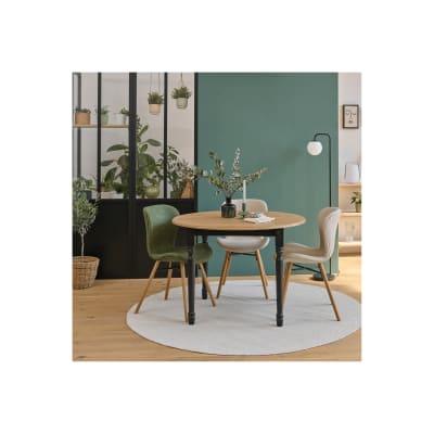Table extensible ronde bois d105 + 1 allonge et pieds tournés noir