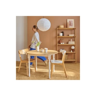 Table extensible ronde bois d105 + 1 allonge et pieds tournés blanc
